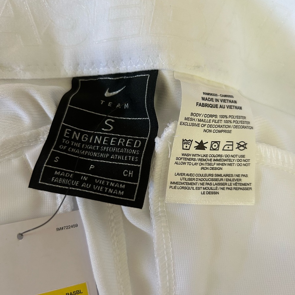NIKE Vapor Pro High Baseball 3/4 Piped Pants Mens Small White Black Piping NWT - Picture 4 of 4